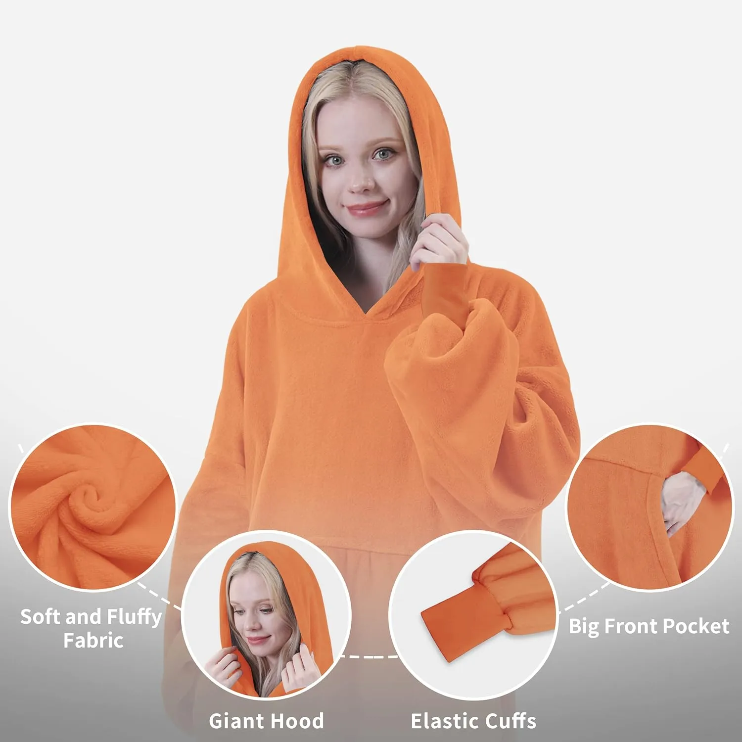 Easy-Going Oversized Flannel Wearable Blanket Hoodie for Adults, One Size Fits All