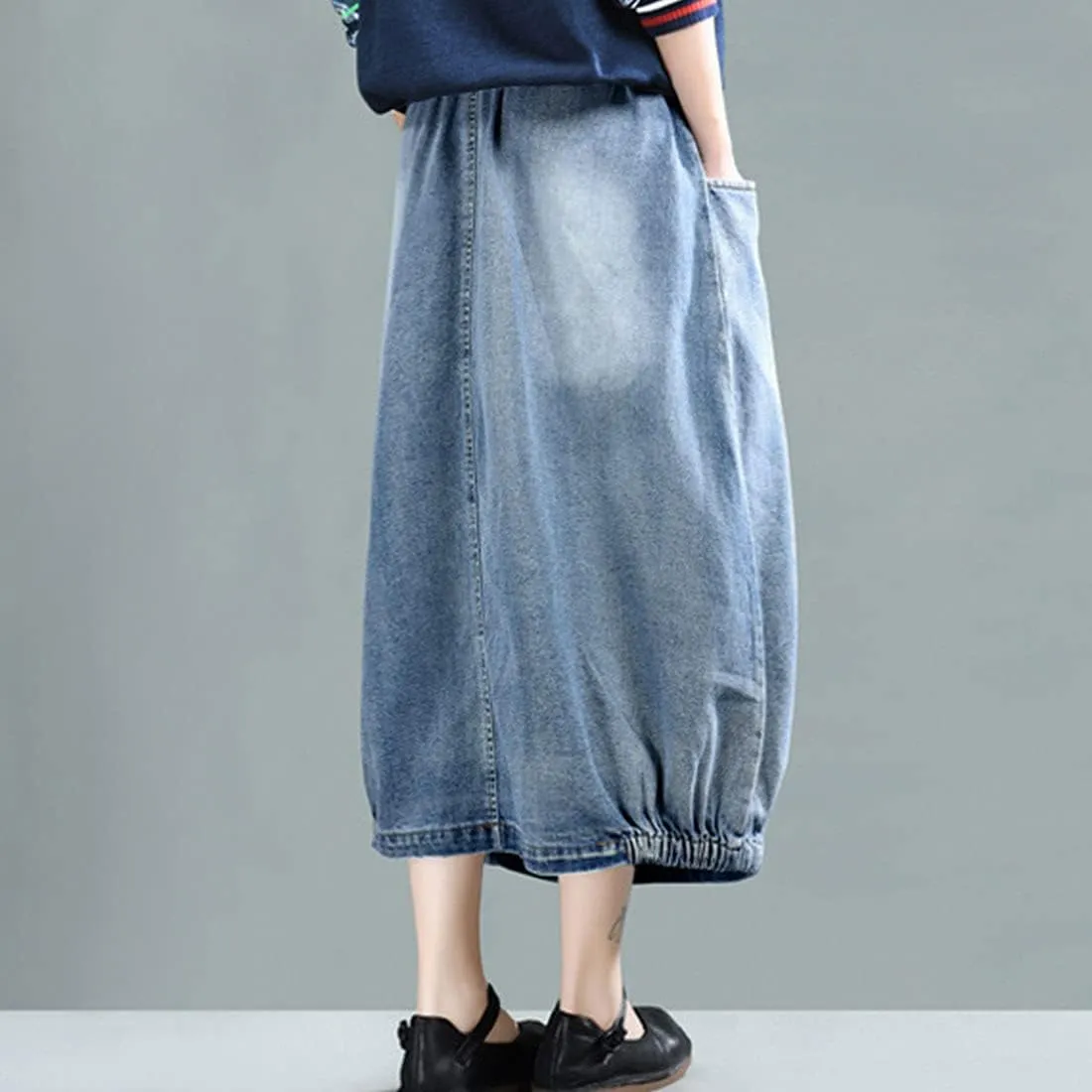 ebossy Women's High Waisted Distressed Ripped Embroidered Pattern Long Denim Maxi Skirt with Pockets