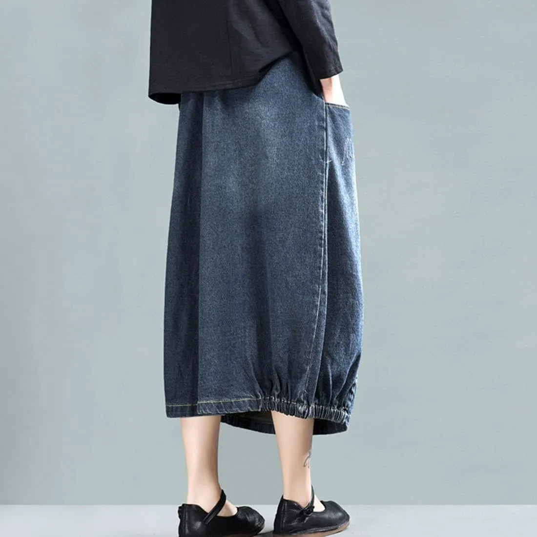 ebossy Women's High Waisted Distressed Ripped Embroidered Pattern Long Denim Maxi Skirt with Pockets