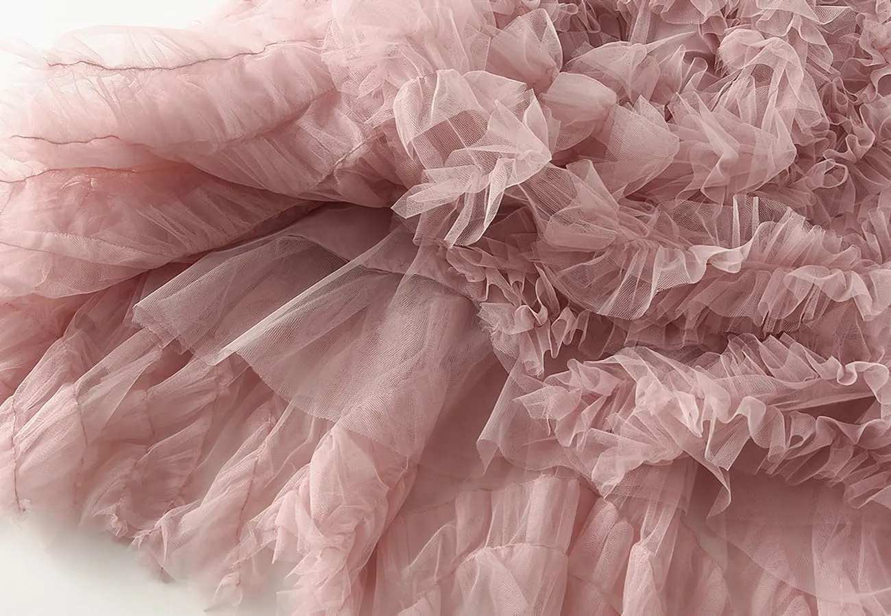 ebossy Women's Tiered Ruffles Tutu Tulle Puffy Skirt Elastic High Waist A-line Flowy Mid Long Skirt