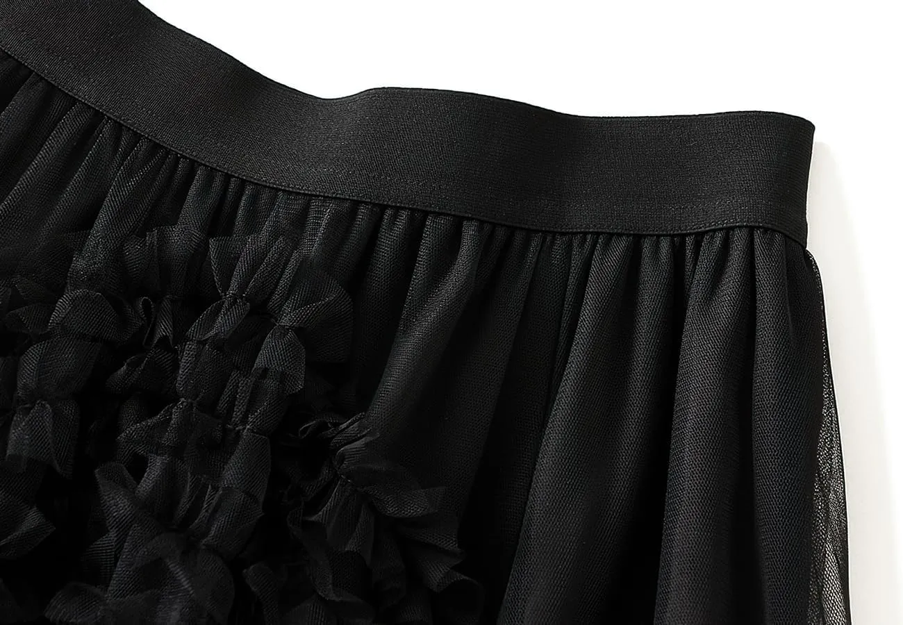 ebossy Women's Tiered Ruffles Tutu Tulle Puffy Skirt Elastic High Waist A-line Flowy Mid Long Skirt