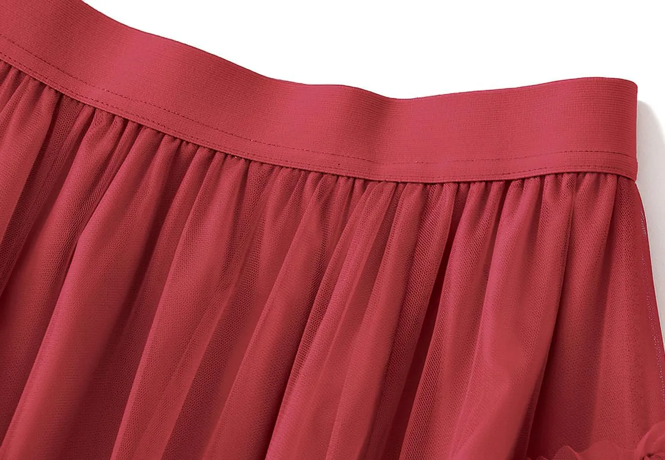 ebossy Women's Tiered Ruffles Tutu Tulle Puffy Skirt Elastic High Waist A-line Flowy Mid Long Skirt