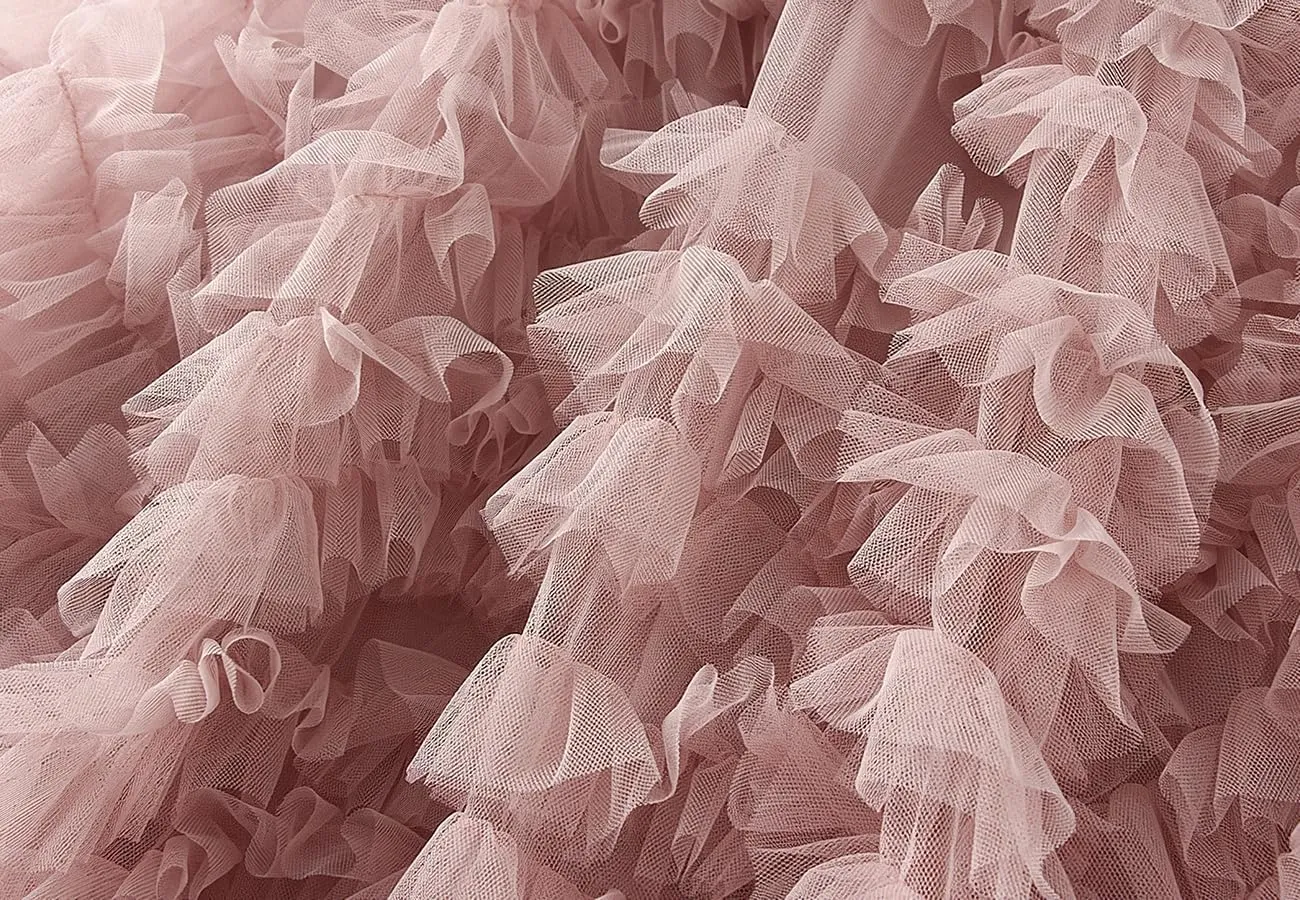 ebossy Women's Tiered Ruffles Tutu Tulle Puffy Skirt Elastic High Waist A-line Flowy Mid Long Skirt