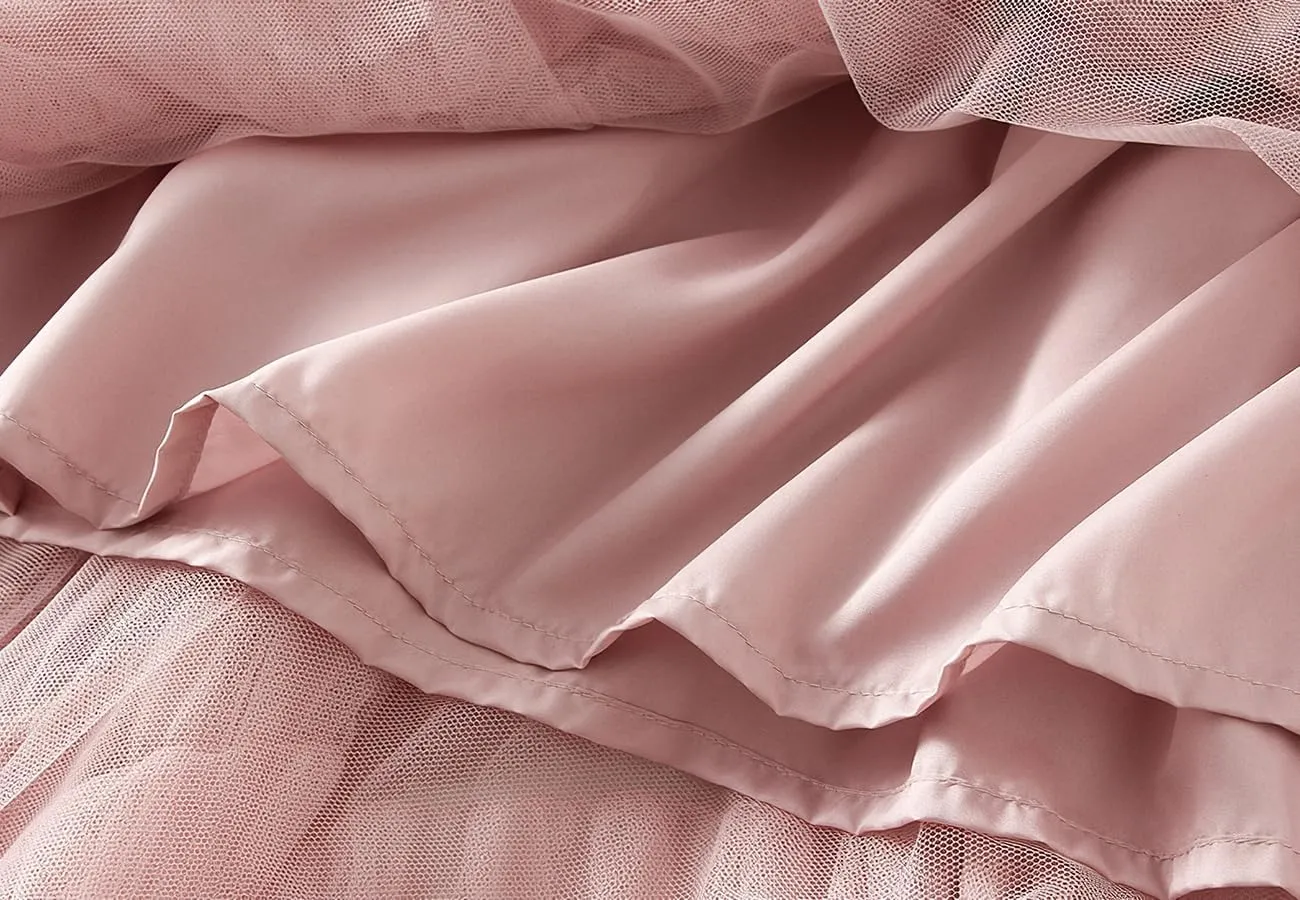 ebossy Women's Tiered Ruffles Tutu Tulle Puffy Skirt Elastic High Waist A-line Flowy Mid Long Skirt