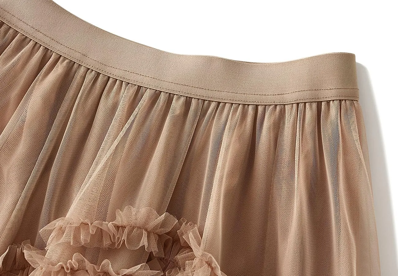 ebossy Women's Tiered Ruffles Tutu Tulle Puffy Skirt Elastic High Waist A-line Flowy Mid Long Skirt