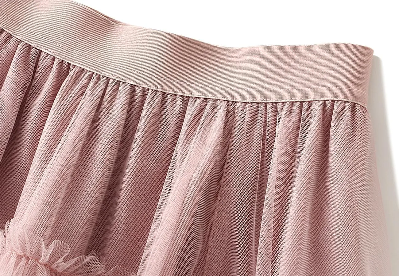 ebossy Women's Tiered Ruffles Tutu Tulle Puffy Skirt Elastic High Waist A-line Flowy Mid Long Skirt