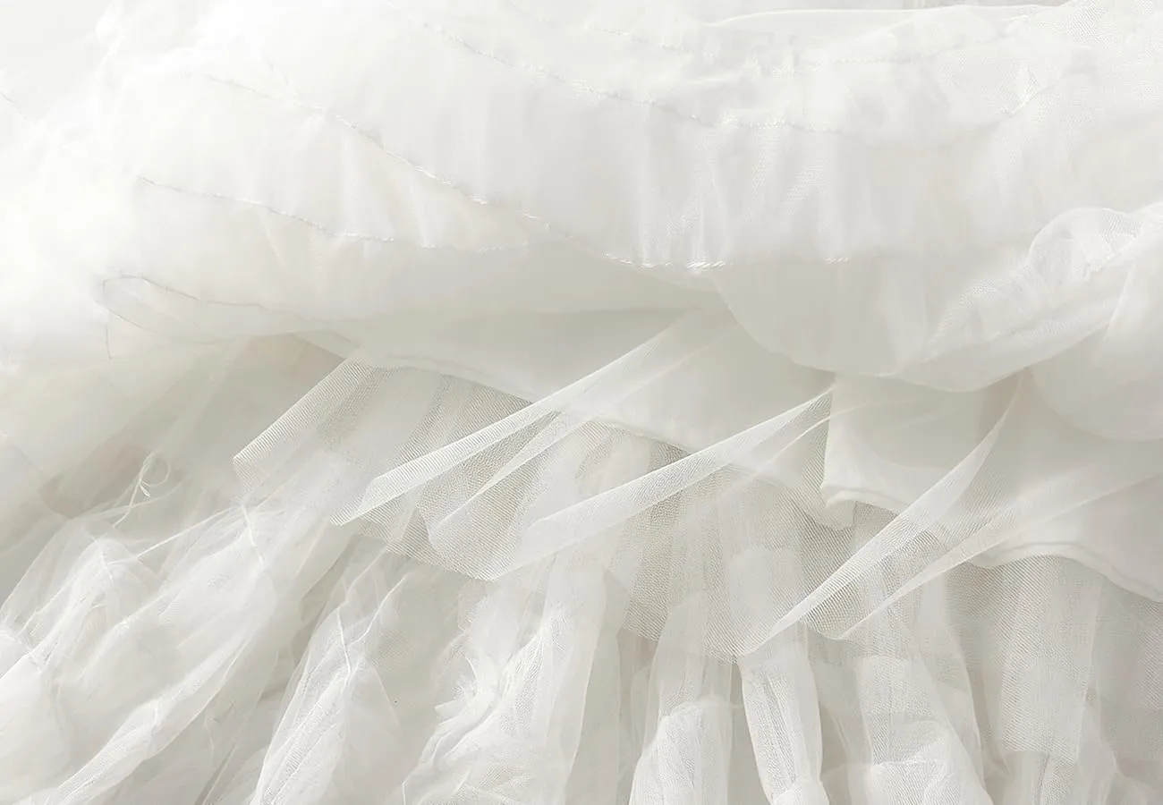 ebossy Women's Tiered Ruffles Tutu Tulle Puffy Skirt Elastic High Waist A-line Flowy Mid Long Skirt