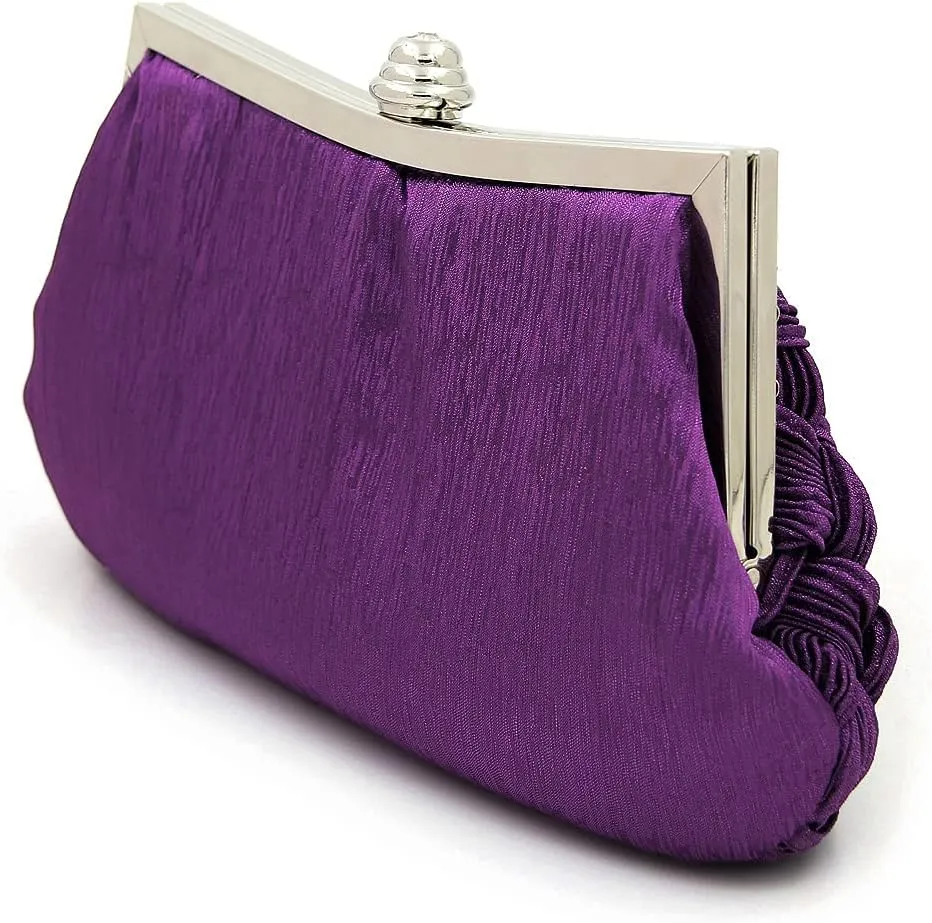 Elegant Braided Pleated Glitter Rhinestone Clutch Evening Bag - Diff Colors