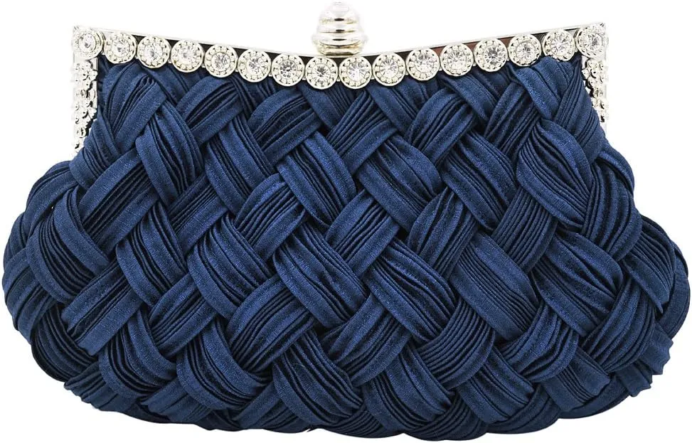 Elegant Braided Pleated Glitter Rhinestone Clutch Evening Bag - Diff Colors