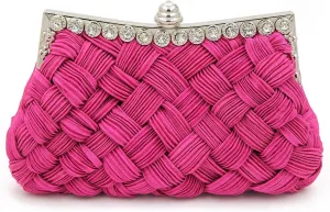 Elegant Braided Pleated Glitter Rhinestone Clutch Evening Bag - Diff Colors