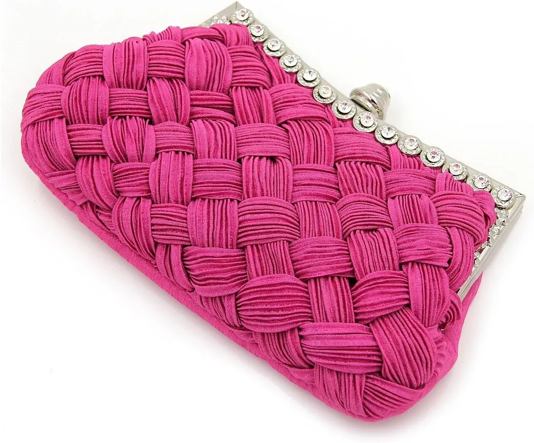 Elegant Braided Pleated Glitter Rhinestone Clutch Evening Bag - Diff Colors