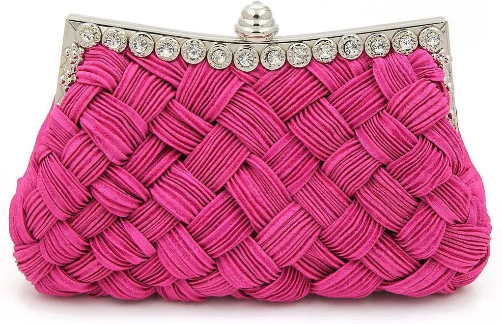 Elegant Braided Pleated Glitter Rhinestone Clutch Evening Bag - Diff Colors