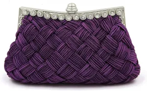 Elegant Braided Pleated Glitter Rhinestone Clutch Evening Bag - Diff Colors