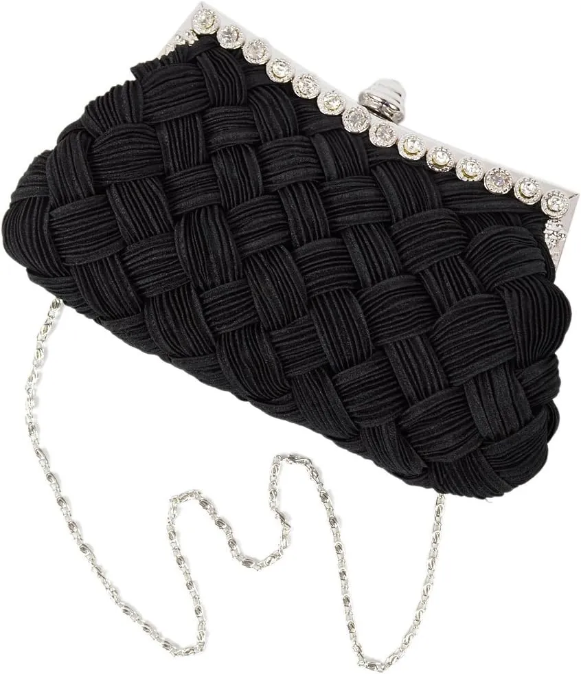 Elegant Braided Pleated Glitter Rhinestone Clutch Evening Bag - Diff Colors