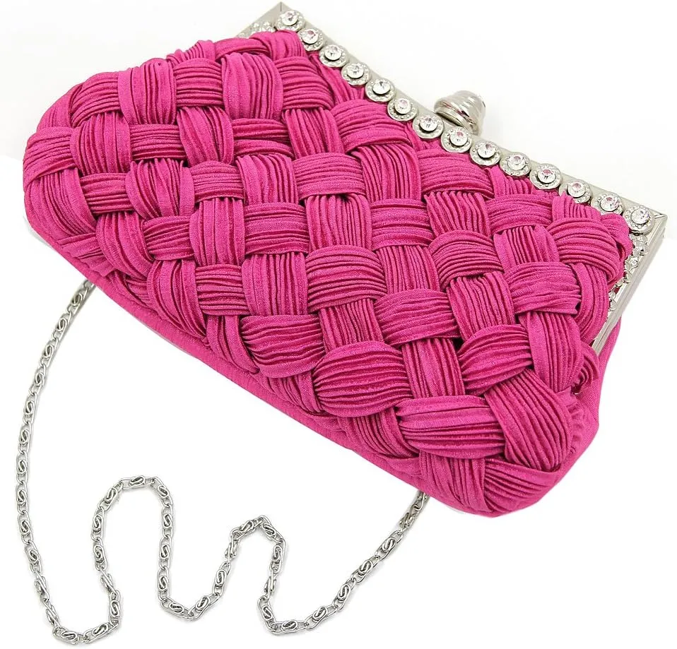 Elegant Braided Pleated Glitter Rhinestone Clutch Evening Bag - Diff Colors