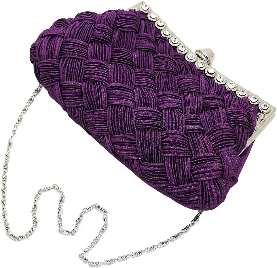 Elegant Braided Pleated Glitter Rhinestone Clutch Evening Bag - Diff Colors