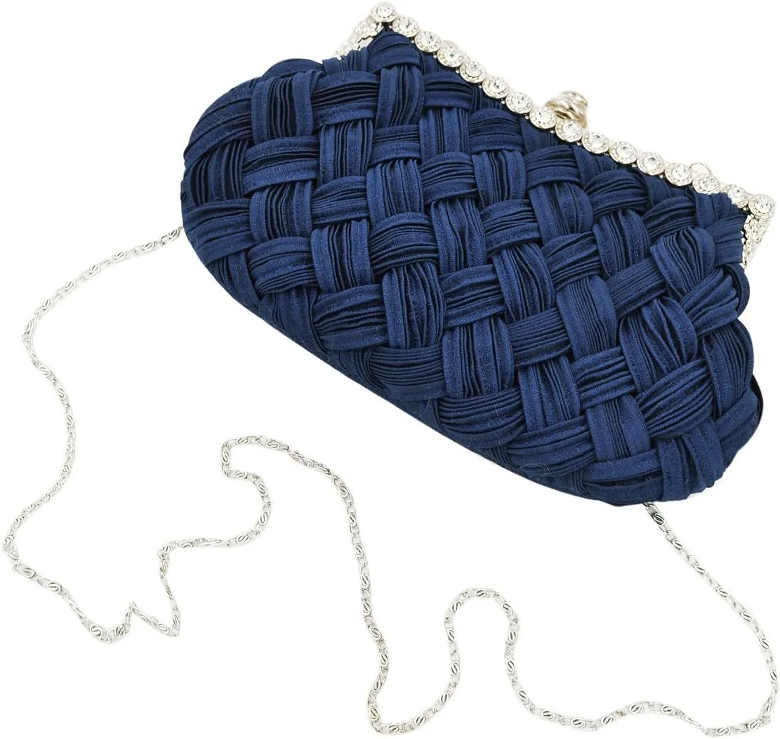 Elegant Braided Pleated Glitter Rhinestone Clutch Evening Bag - Diff Colors