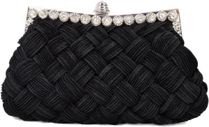 Elegant Braided Pleated Glitter Rhinestone Clutch Evening Bag - Diff Colors