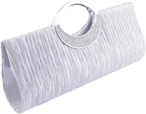 Elegant Evening Rhinestone Satin Pleated Wedding Party Clutch Purse Handbag