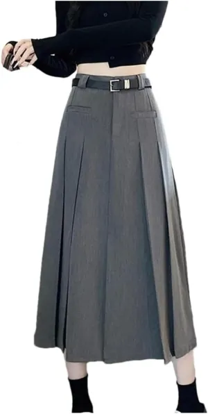 Elegant Pleated Women's Autumn High Waist A-Line Midi Skirt