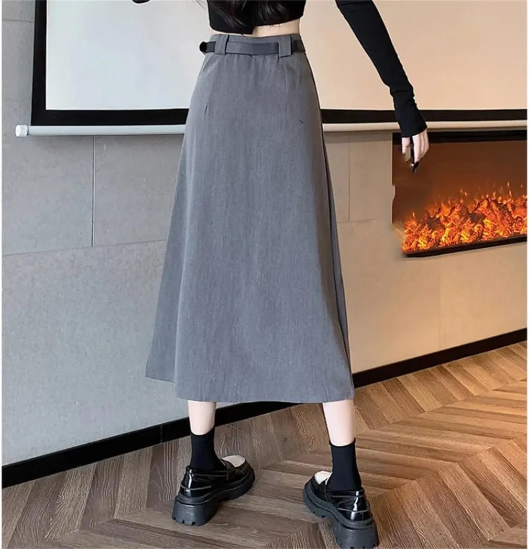 Elegant Pleated Women's Autumn High Waist A-Line Midi Skirt