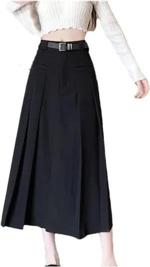 Elegant Pleated Women's Autumn High Waist A-Line Midi Skirt