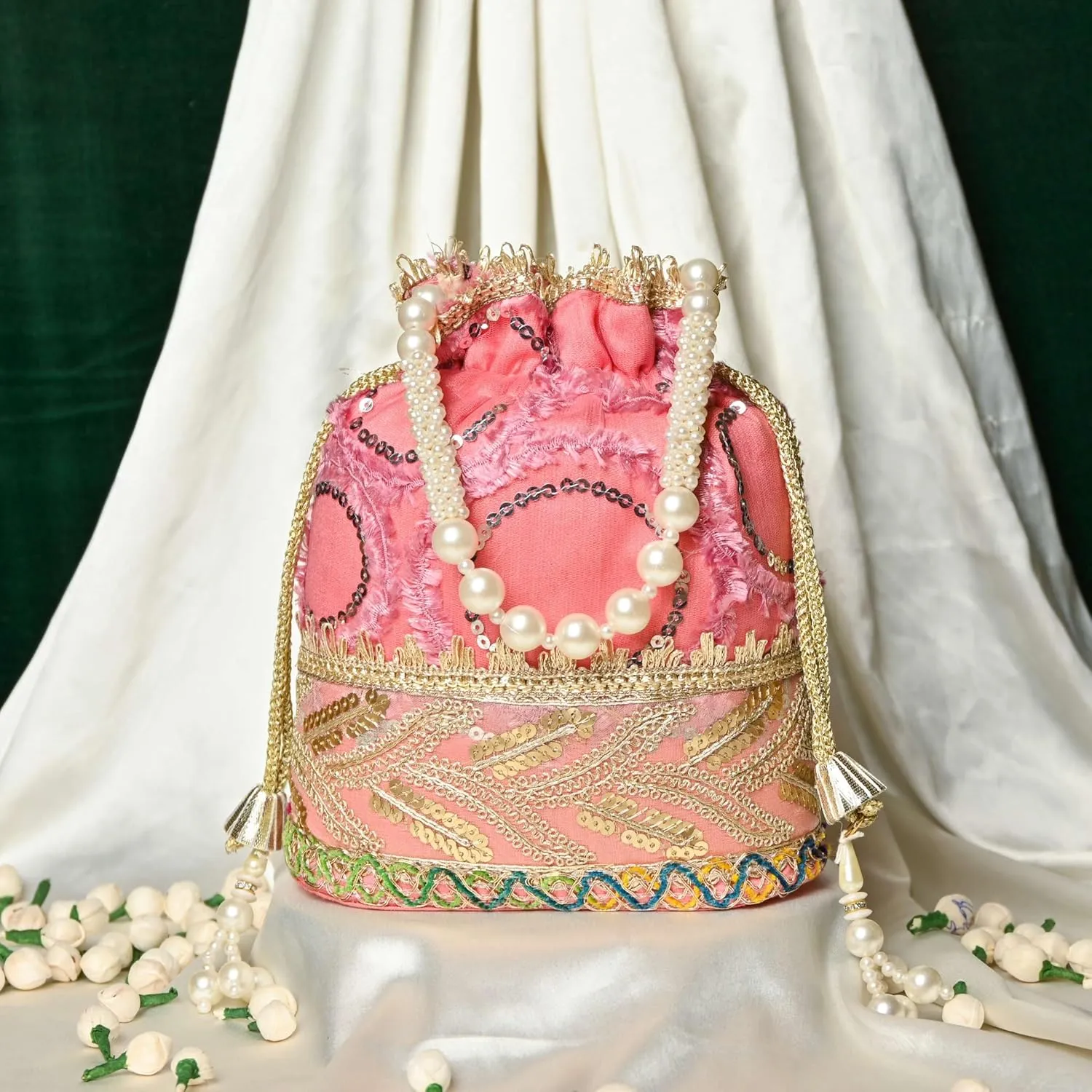 Elegant Potli Bag for Women with Floral Embroidery & Beads