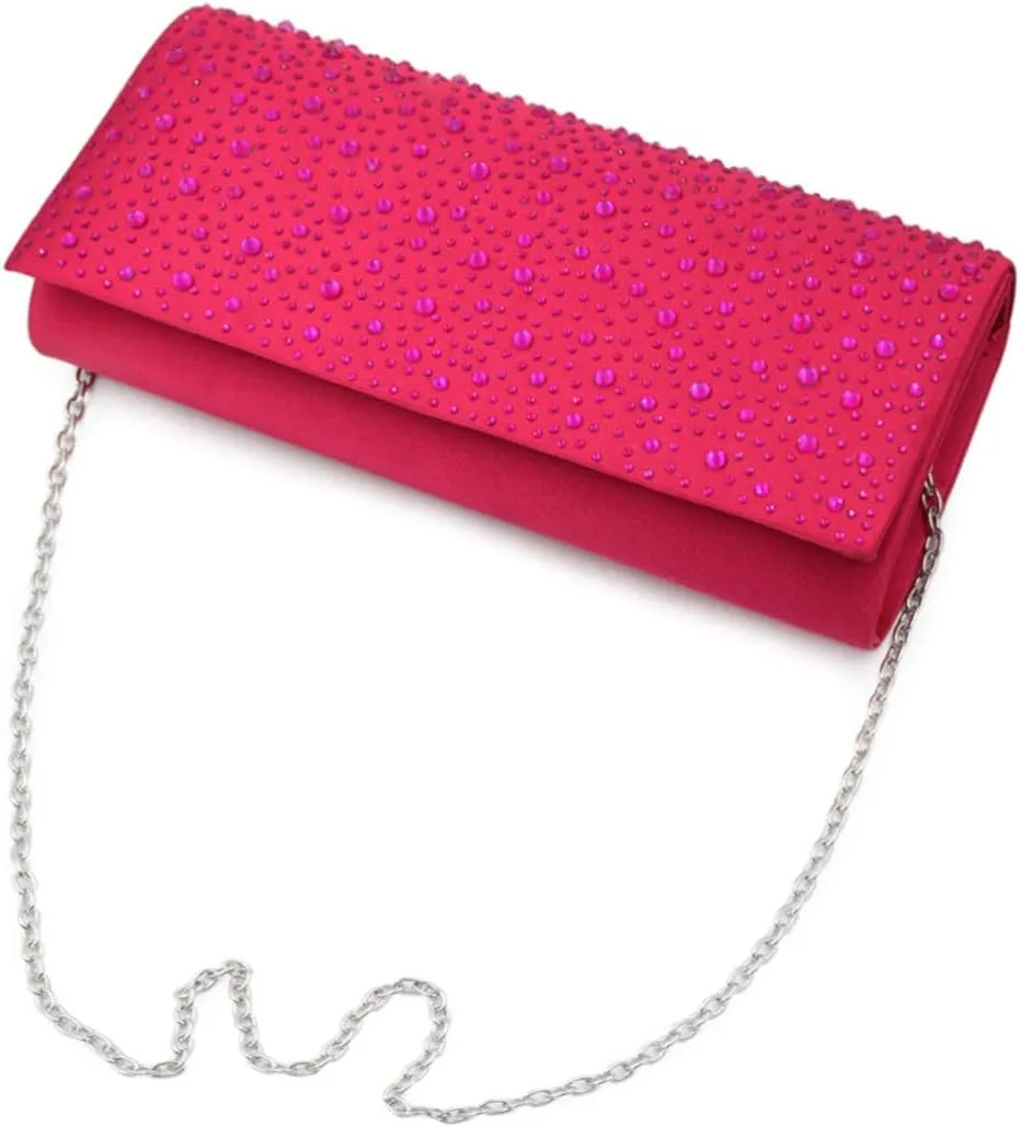 Elegant Satin Flap Crystal Clutch Evening Bag - Diff Colors Avail