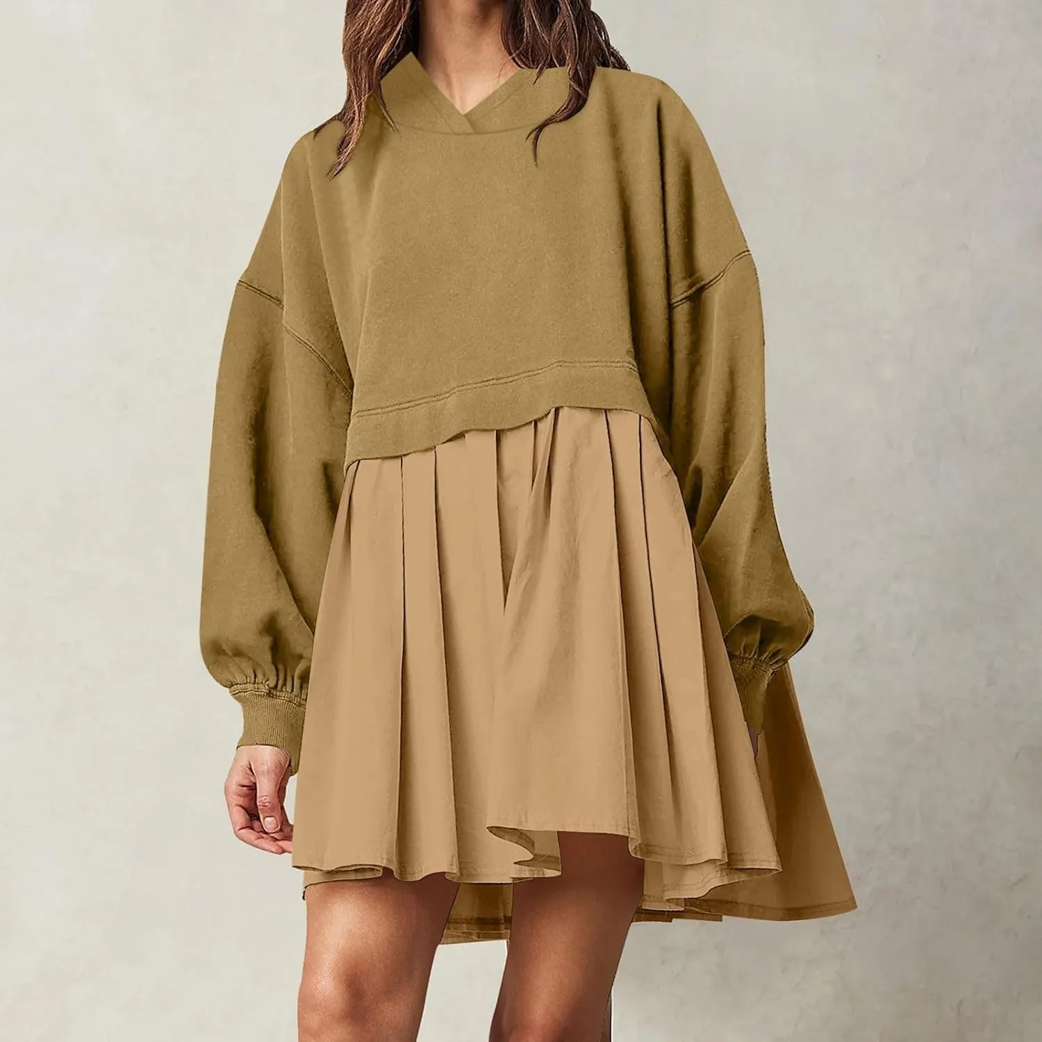 Elegant Women's Long Sleeve Pleated Skirt Dress Versatile A Line Midi Dress for Elegant Events and Casual Wear