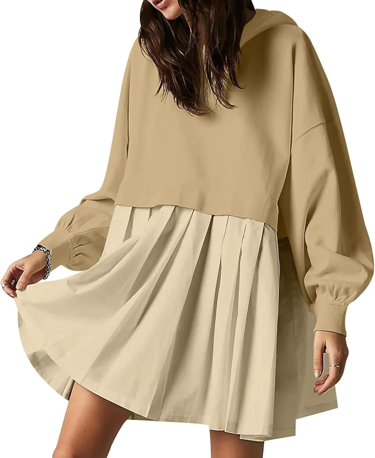 Elegant Women's Long Sleeve Pleated Skirt Dress Versatile A Line Midi Dress for Elegant Events and Casual Wear