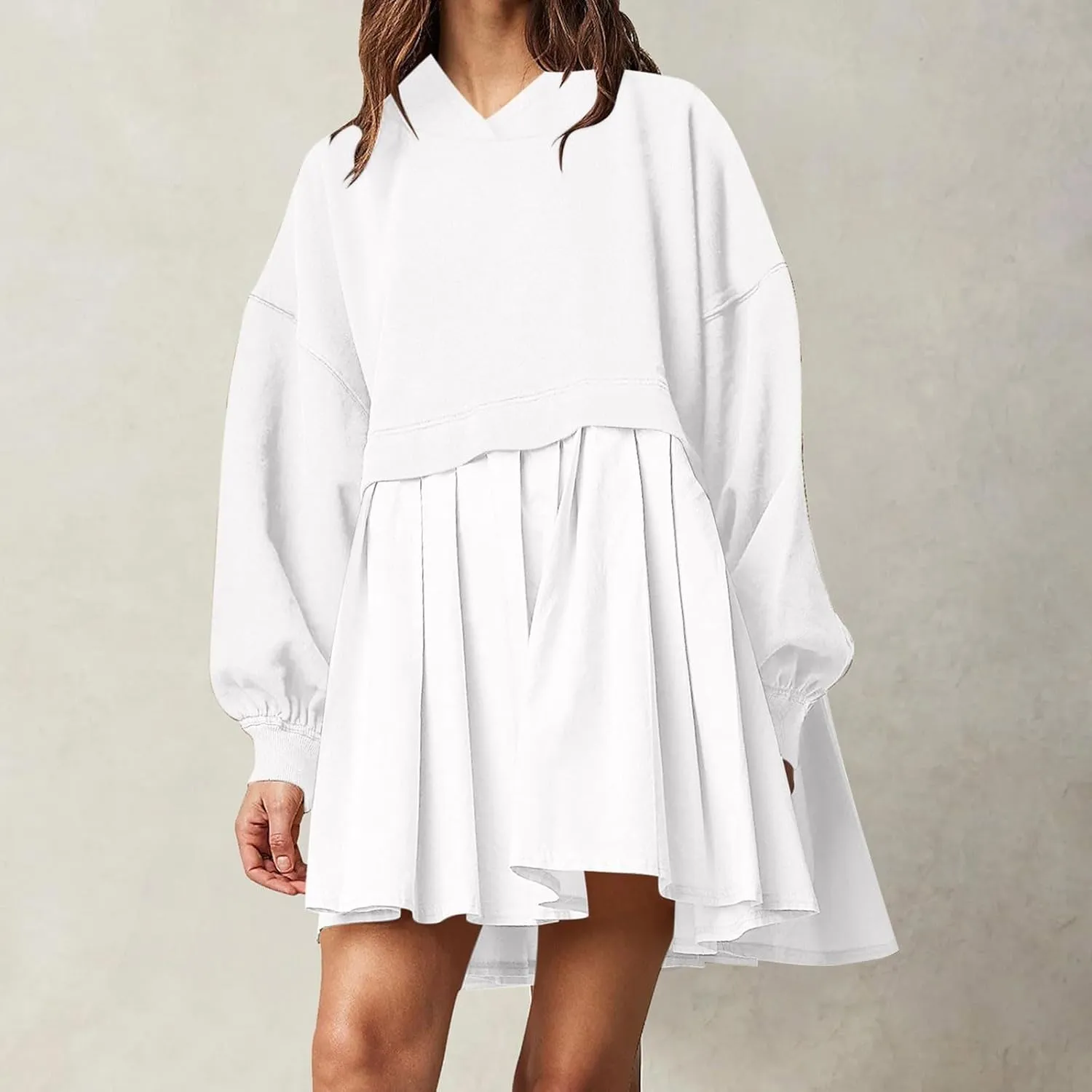 Elegant Women's Long Sleeve Pleated Skirt Dress Versatile A Line Midi Dress for Elegant Events and Casual Wear