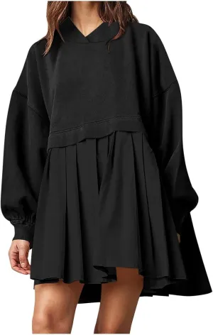 Elegant Women's Long Sleeve Pleated Skirt Dress Versatile A Line Midi Dress for Elegant Events and Casual Wear
