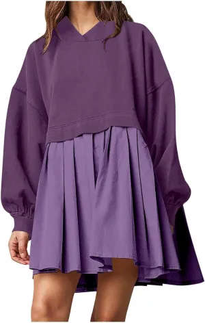 Elegant Women's Long Sleeve Pleated Skirt Dress Versatile A Line Midi Dress for Elegant Events and Casual Wear