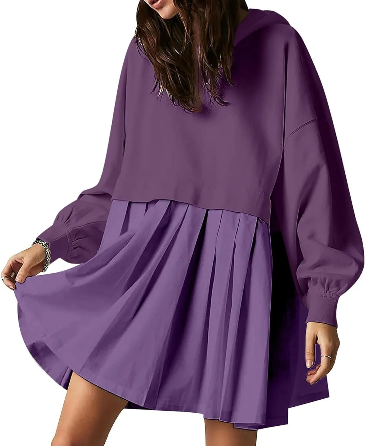 Elegant Women's Long Sleeve Pleated Skirt Dress Versatile A Line Midi Dress for Elegant Events and Casual Wear