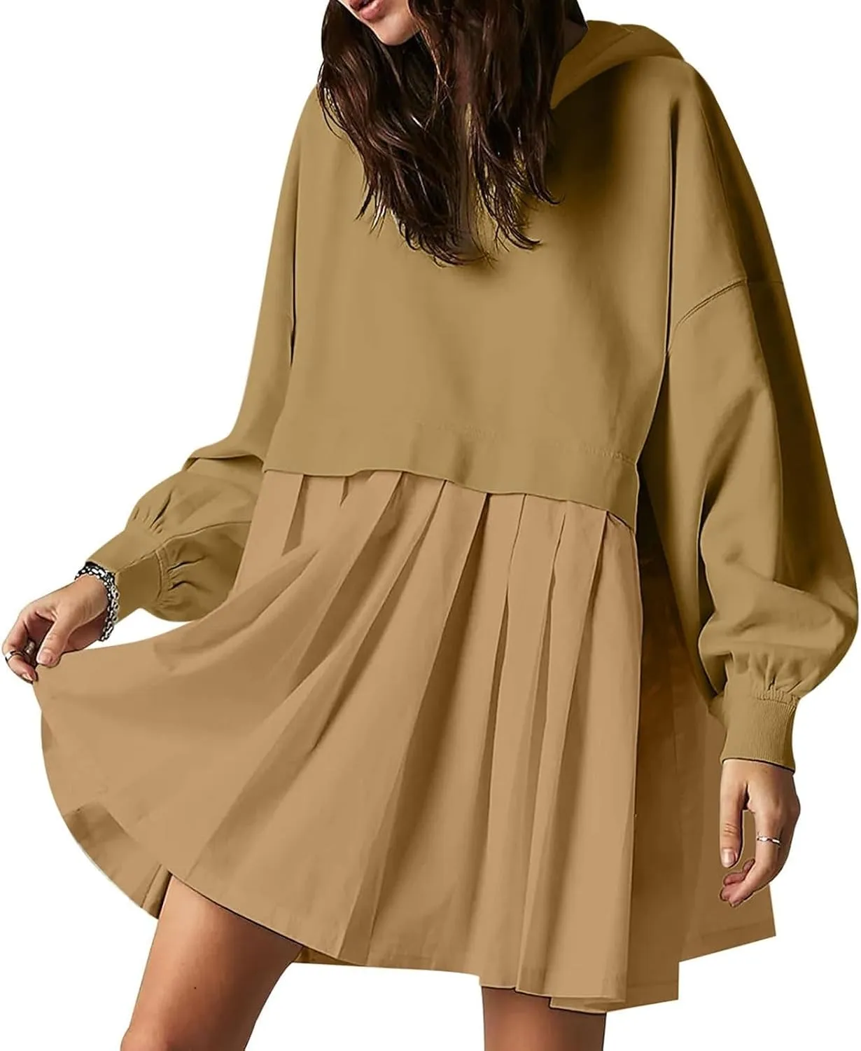 Elegant Women's Long Sleeve Pleated Skirt Dress Versatile A Line Midi Dress for Elegant Events and Casual Wear