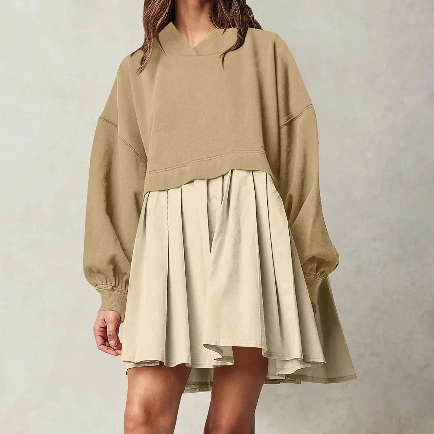 Elegant Women's Long Sleeve Pleated Skirt Dress Versatile A Line Midi Dress for Elegant Events and Casual Wear