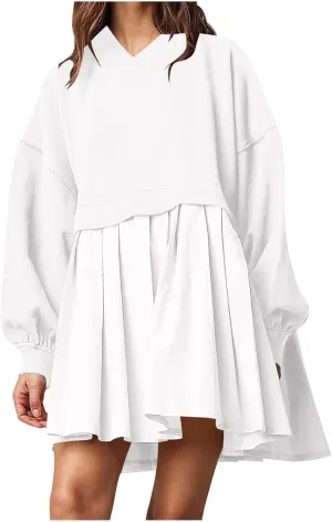 Elegant Women's Long Sleeve Pleated Skirt Dress Versatile A Line Midi Dress for Elegant Events and Casual Wear