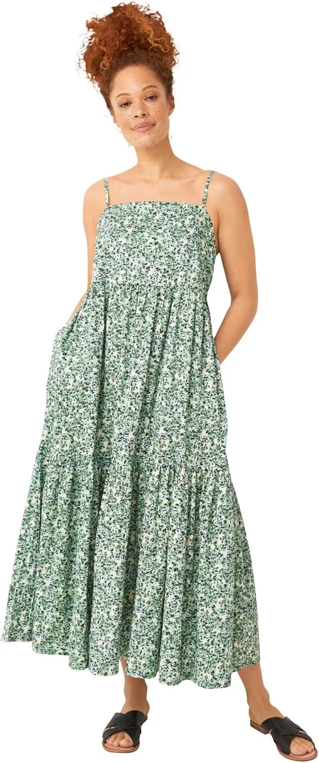 ellos Women's Plus Size Tiered Cotton Maxi Dress