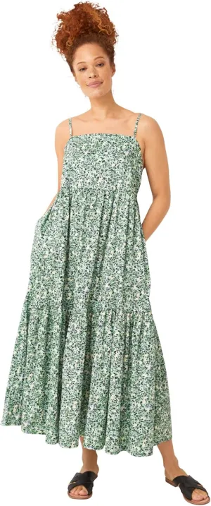 ellos Women's Plus Size Tiered Cotton Maxi Dress