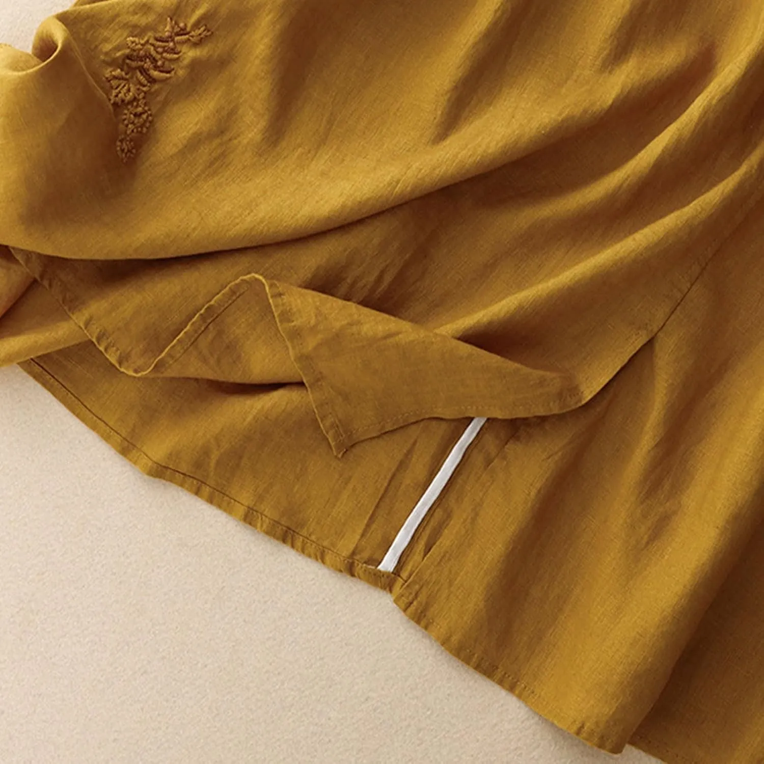 Embroidery Cotton Linen Skirts for Women with Pockets Midi Length Long Skirt Casual Beach Party Holiday Boho Skirt