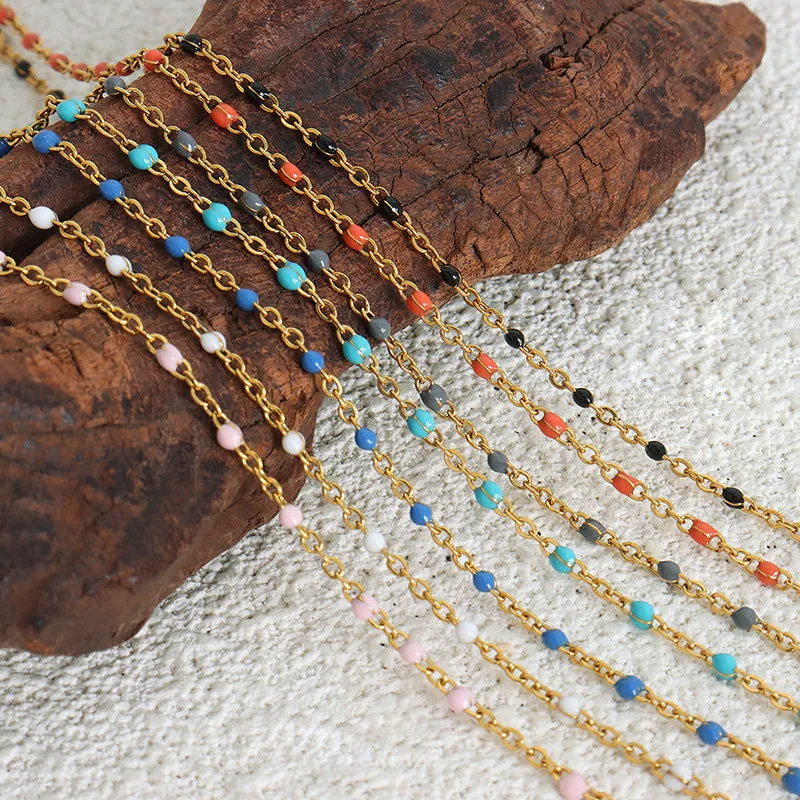 Enamel Boho Drop Bead Titanium Necklace for Women