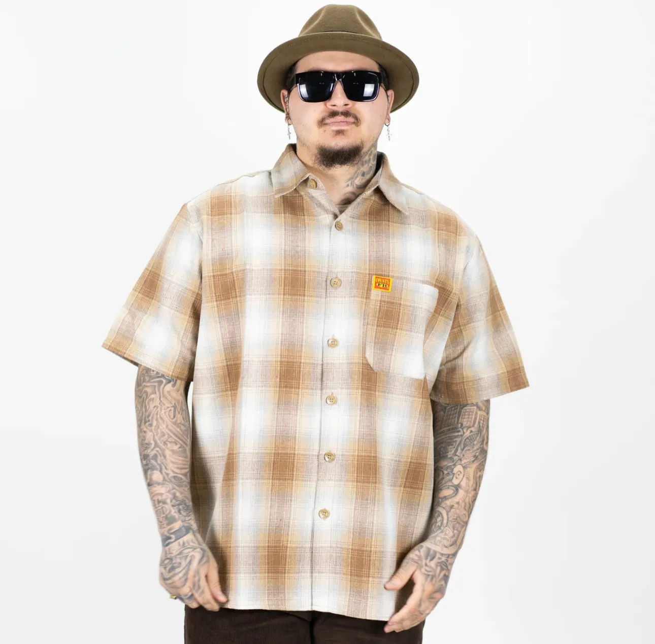 FB County Short Sleeve Checker Button Up Flannel