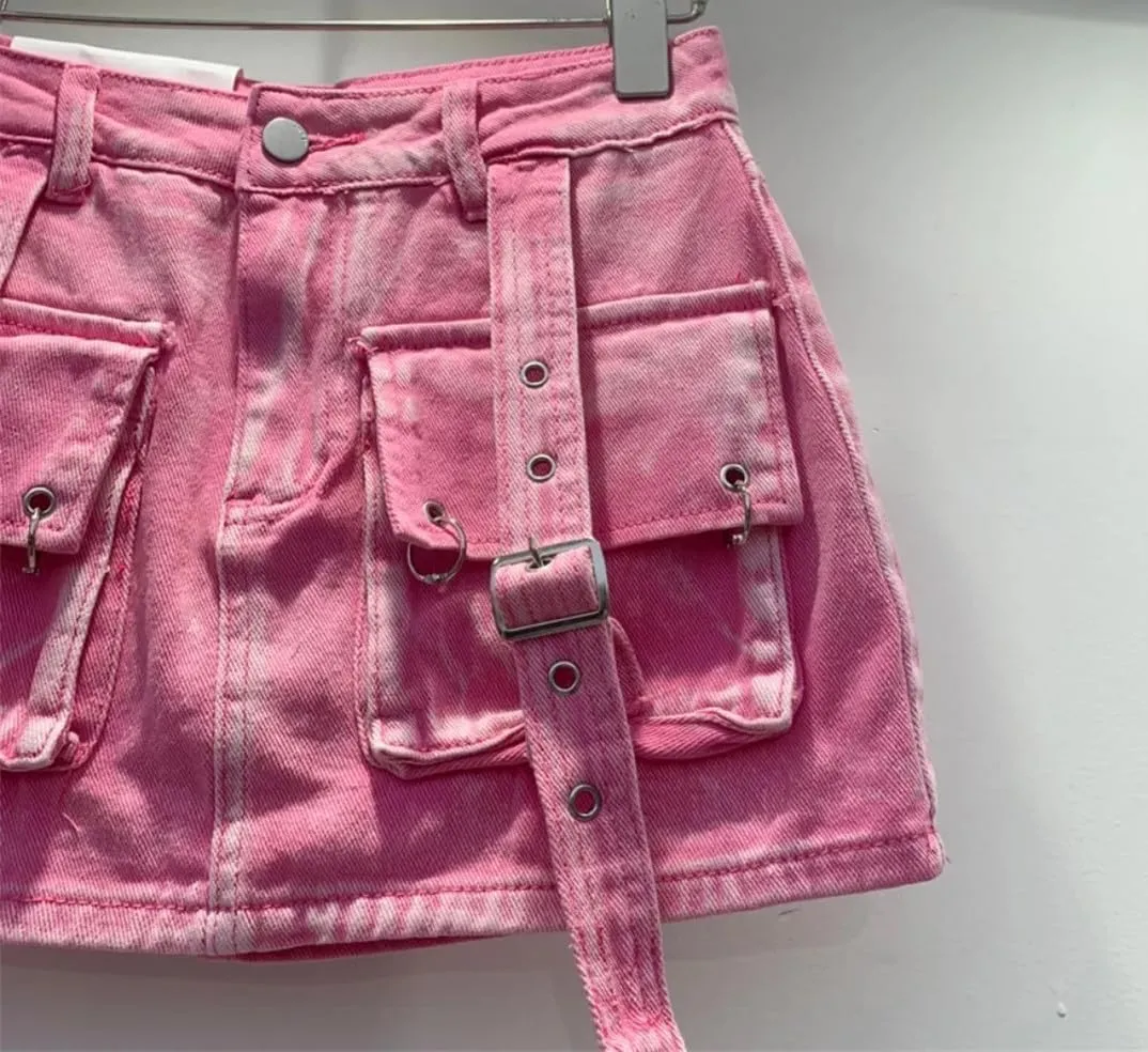 Female Cowboy Mini Denim Skirts Women High Waisted Button A-Line Skirt