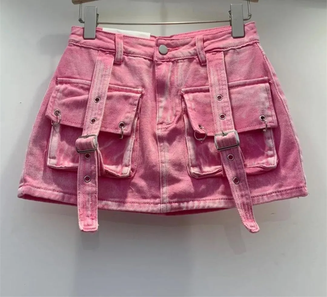 Female Cowboy Mini Denim Skirts Women High Waisted Button A-Line Skirt