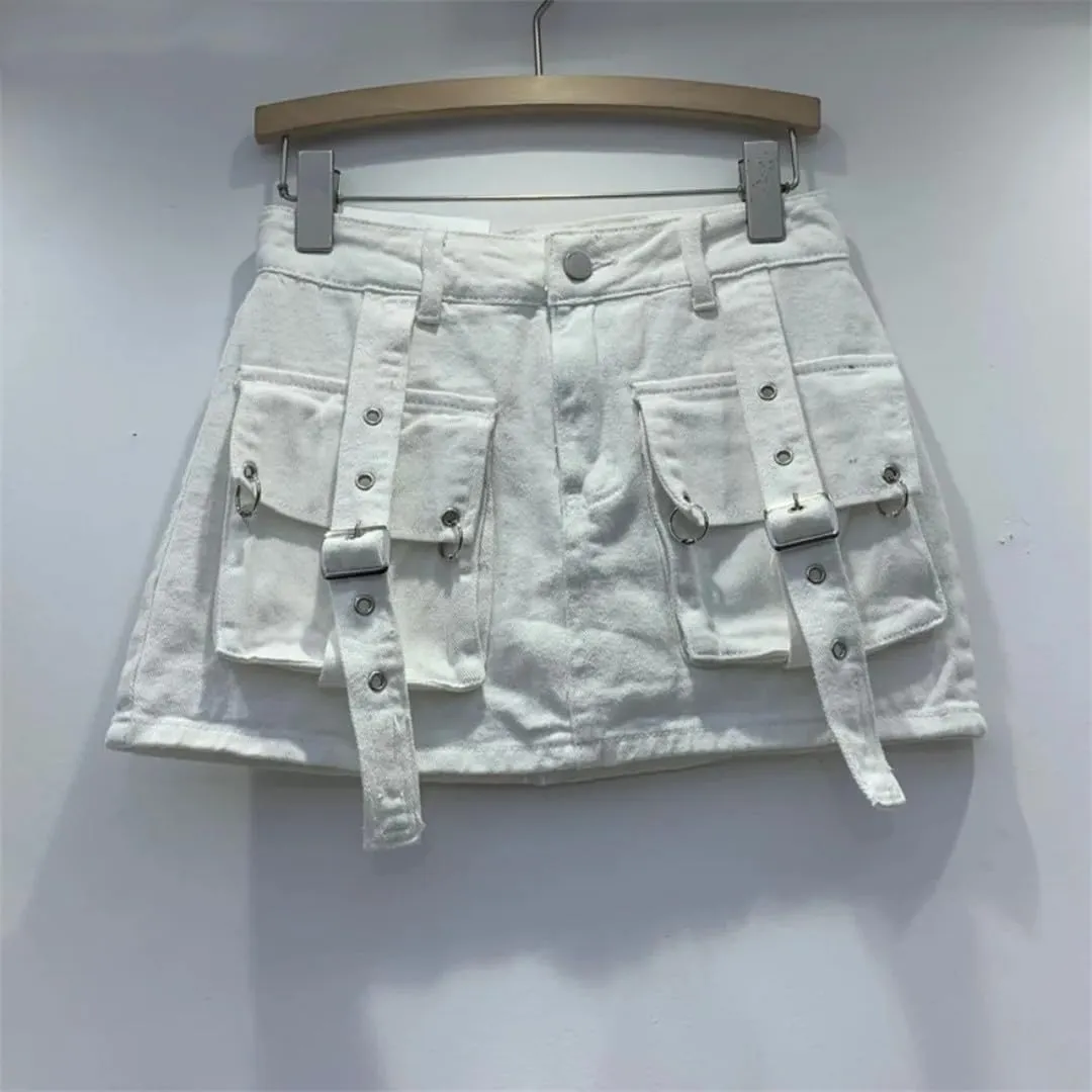 Female Cowboy Mini Denim Skirts Women High Waisted Button A-Line Skirt