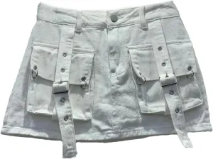 Female Cowboy Mini Denim Skirts Women High Waisted Button A-Line Skirt