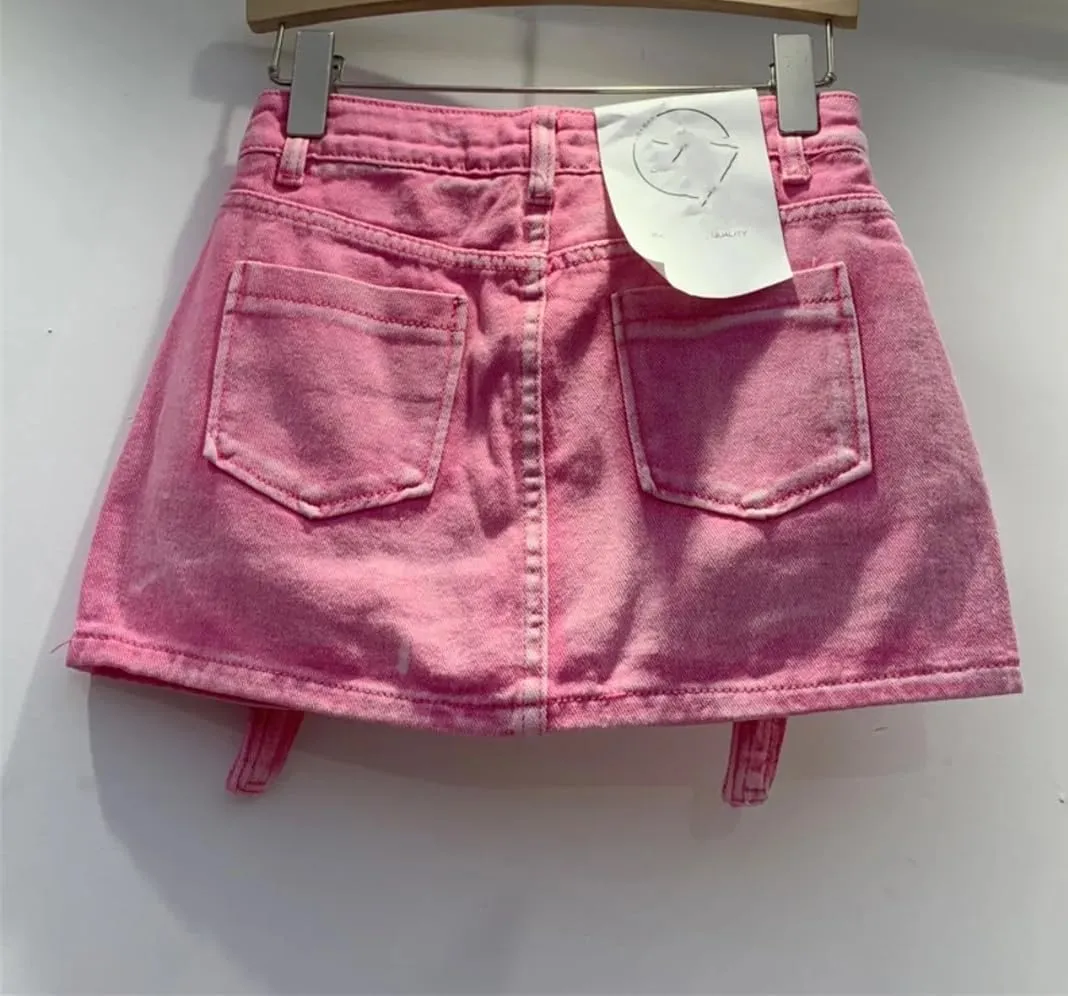 Female Cowboy Mini Denim Skirts Women High Waisted Button A-Line Skirt