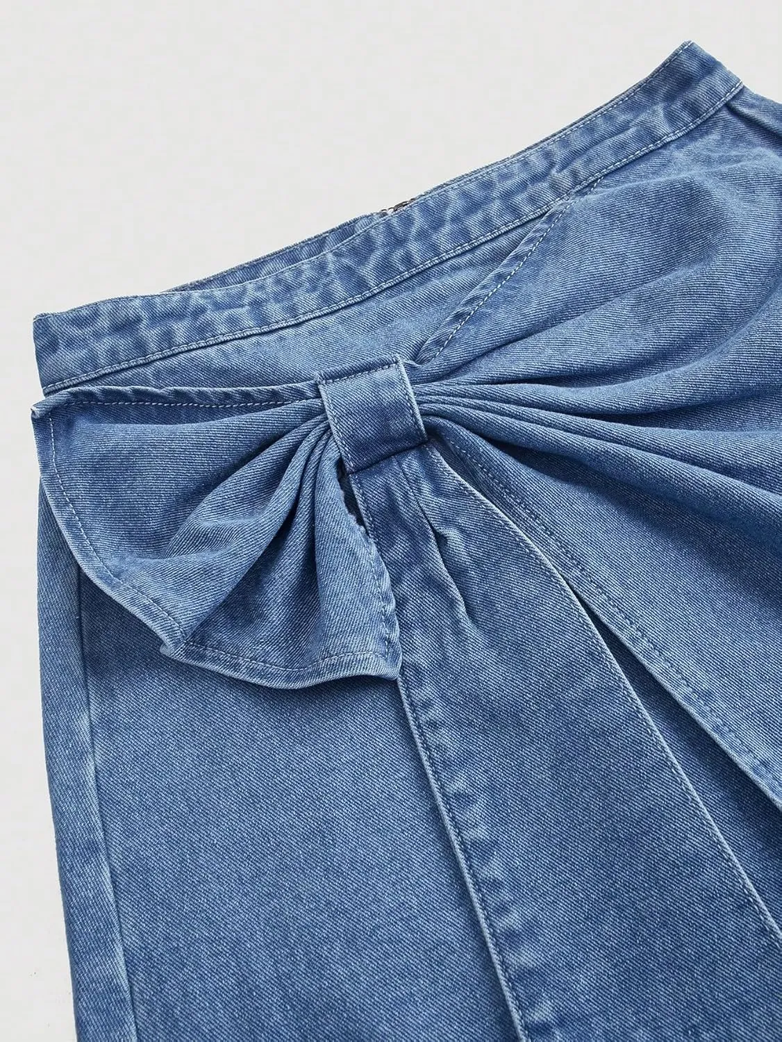 Floerns Women's High Waisted Big Bow Wrap Front Mini Bodycon Denim Skirts