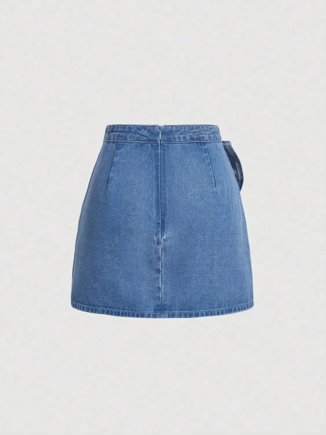 Floerns Women's High Waisted Big Bow Wrap Front Mini Bodycon Denim Skirts