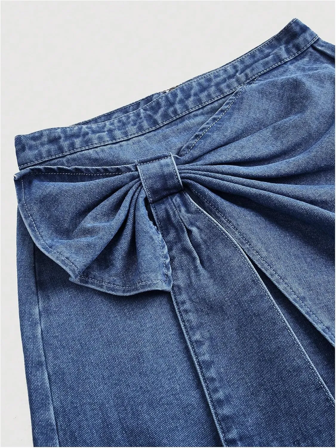 Floerns Women's High Waisted Big Bow Wrap Front Mini Bodycon Denim Skirts
